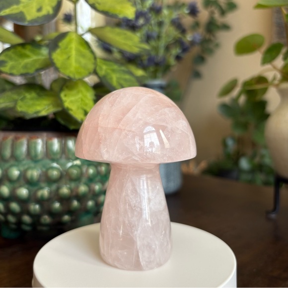 Discounted* Large Rose Quartz Crystal Mushroom Carving with Imperfection - Picture 9 of 13